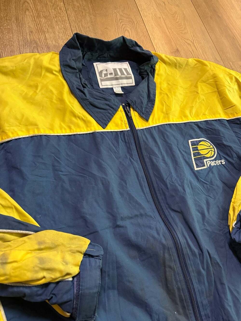 Vintage G-III Indiana Pacers NBA Full Zip Windbreaker Jacket Blue Yellow Men's S